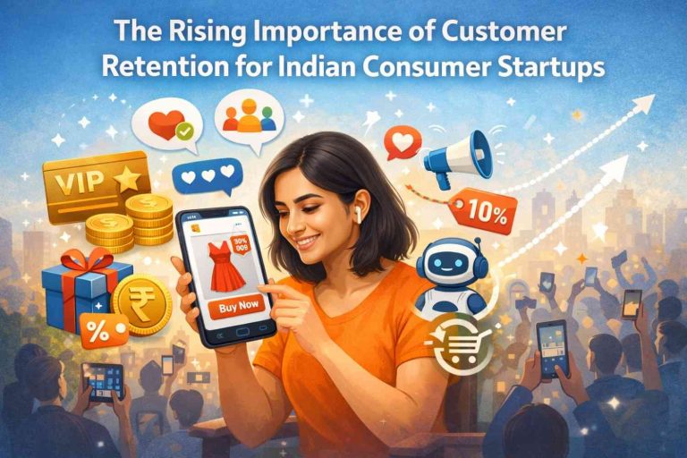 A young Indian consumer using a shopping app, representing retention and engagement strategies in startups.