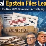 Illustration representing the global Epstein files leak, showing classified documents and worldwide attention surrounding newly released 2026 court records.