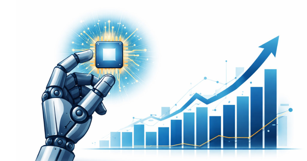 Stock market screen showing rising share prices of AI infrastructure companies.