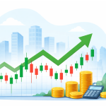 Minimal illustration symbolizing the Indian stock market with abstract upward and downward trends.