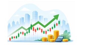 Minimal illustration symbolizing the Indian stock market with abstract upward and downward trends.