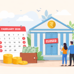 Bank holiday calendar showing closed bank branches in February 2026 in India