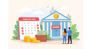 Bank holiday calendar showing closed bank branches in February 2026 in India
