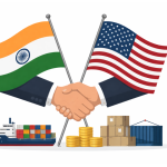 US and Indian flags positioned side by side, symbolizing the India-US trade agreement and stronger economic ties.