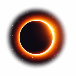 Annular solar eclipse showing a bright ring of fire around the dark silhouette of the Moon against a clear sky.