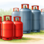 LPG gas cylinders placed together showing domestic and commercial cooking gas supply in India