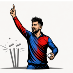 Rashid Khan celebrates after taking a wicket as he becomes the first bowler to reach 700 T20 wickets in cricket history