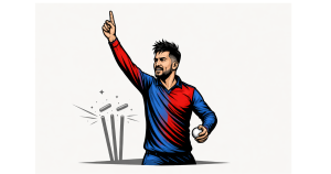 Rashid Khan celebrates after taking a wicket as he becomes the first bowler to reach 700 T20 wickets in cricket history