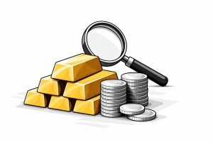 Close-up of gold bars and silver coins placed on a reflective surface with a blurred background, symbolising steady bullion prices in India.