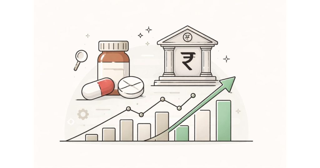 Cipla and Bajaj Finserv stocks displayed on a financial dashboard highlighting pharma and banking sector trends amid mixed market conditions