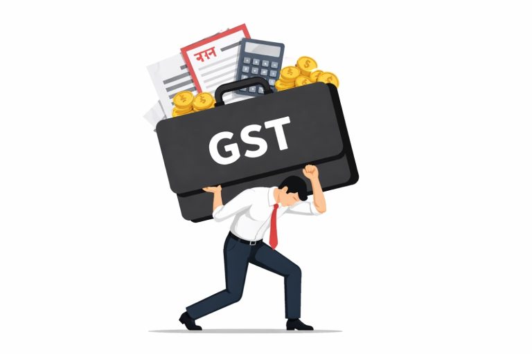 Rahul Gandhi speaking at a public event while criticising the GST tax structure and discussing its impact on small businesses in India.